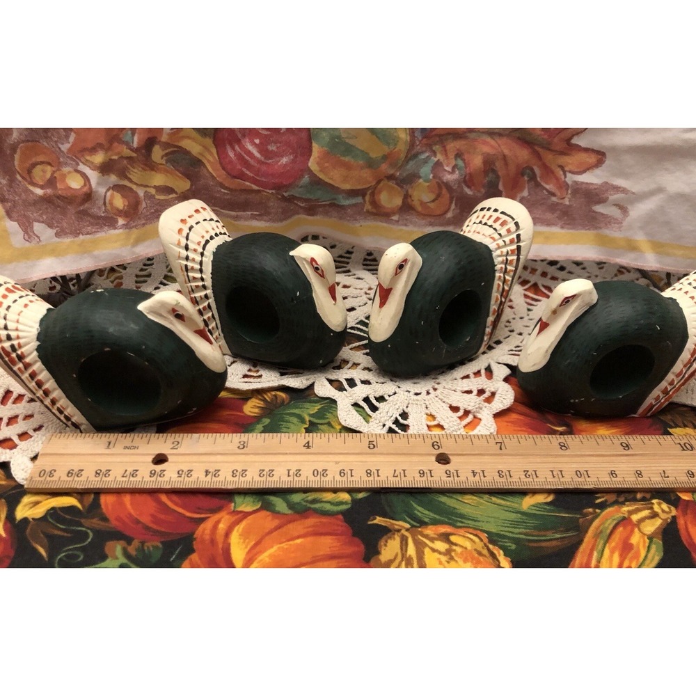 Vtg Hand painted Wooden Turkey Birds Napkin Ring Holders Set of‎ 4 Thanksgiving - Picture 15 of 15